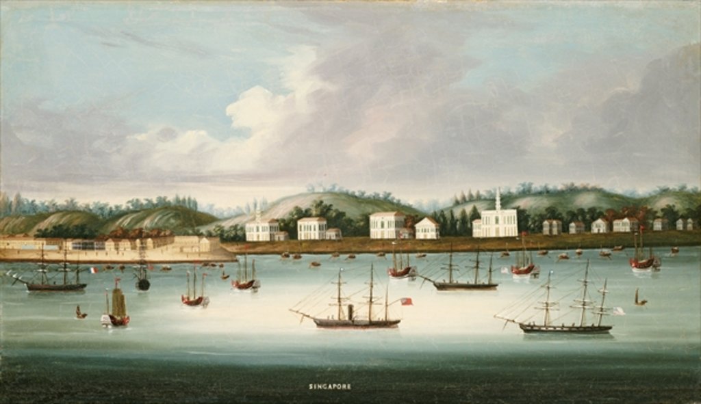 Detail of A view of Singapore from the roads with American, French and British shipping, c.1850 by School Chinese