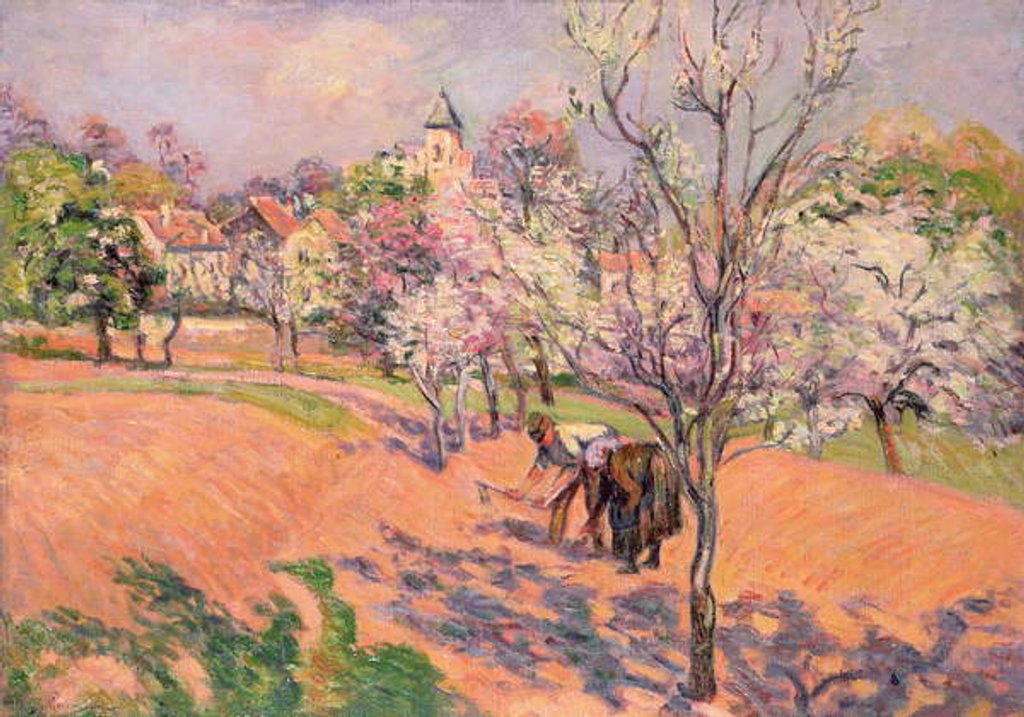 Detail of Two Peasants sowing Beans in an Orchard by Jean Baptiste Armand Guillaumin