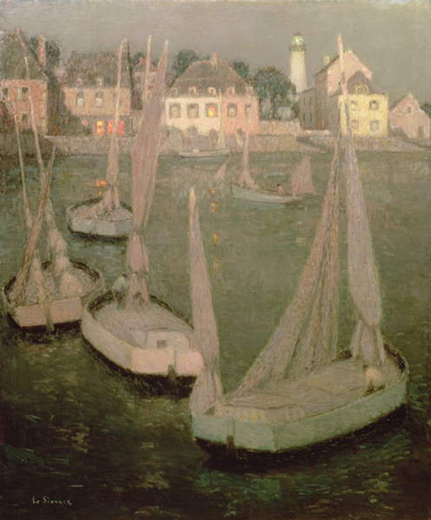 Detail of Brittany Port by Moonlight by Henri Eugene Augustin Le Sidaner
