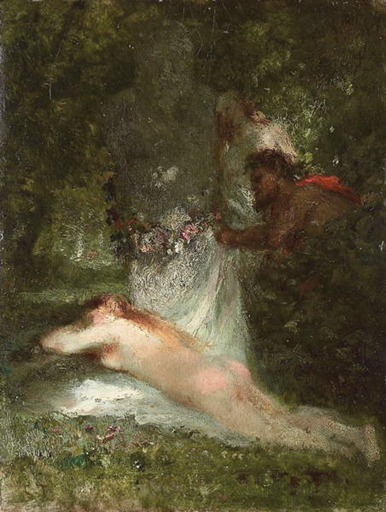 Detail of Le sommeil de la nymphe by Constant-Emile Troyon