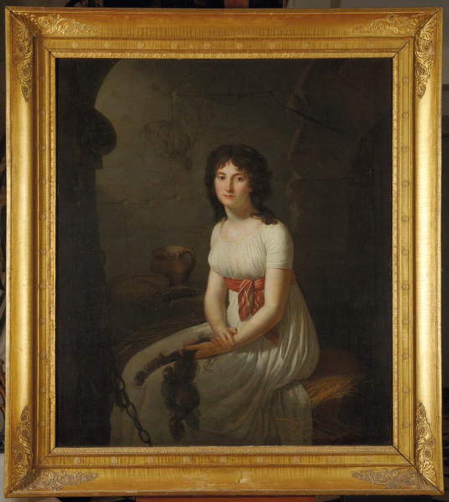 Detail of Citizen Tallien in a cell in La Force Prison, holding her cut hair, 1796 by Jean Louis Laneuville
