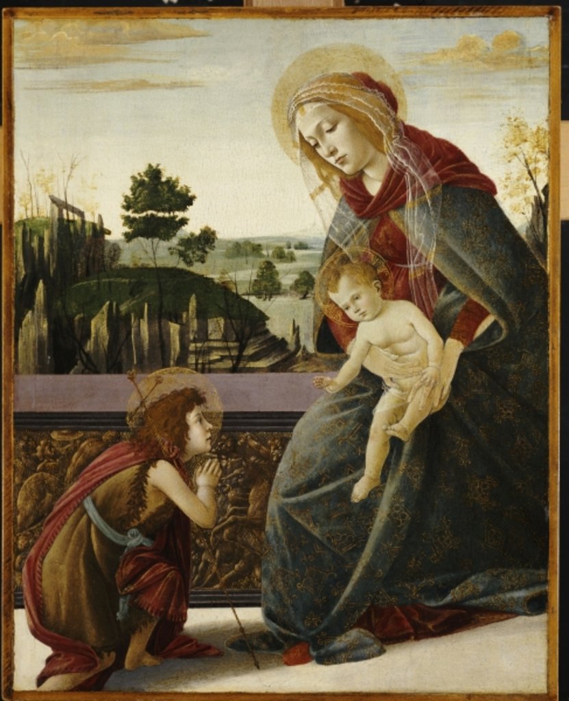 Detail of The Madonna and Child with the Young St. John the Baptist in a Landscape by Sandro Botticelli