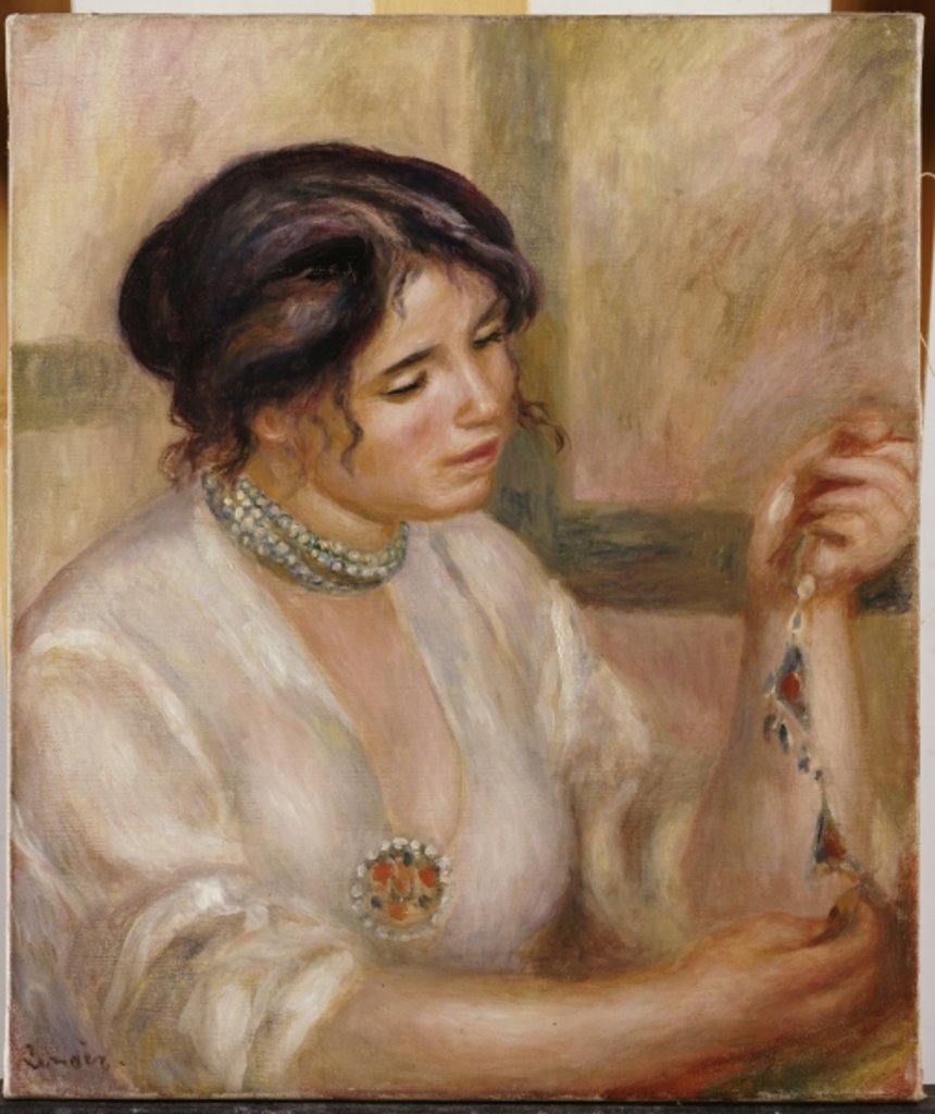 Detail of Woman with a Necklace by Pierre Auguste Renoir