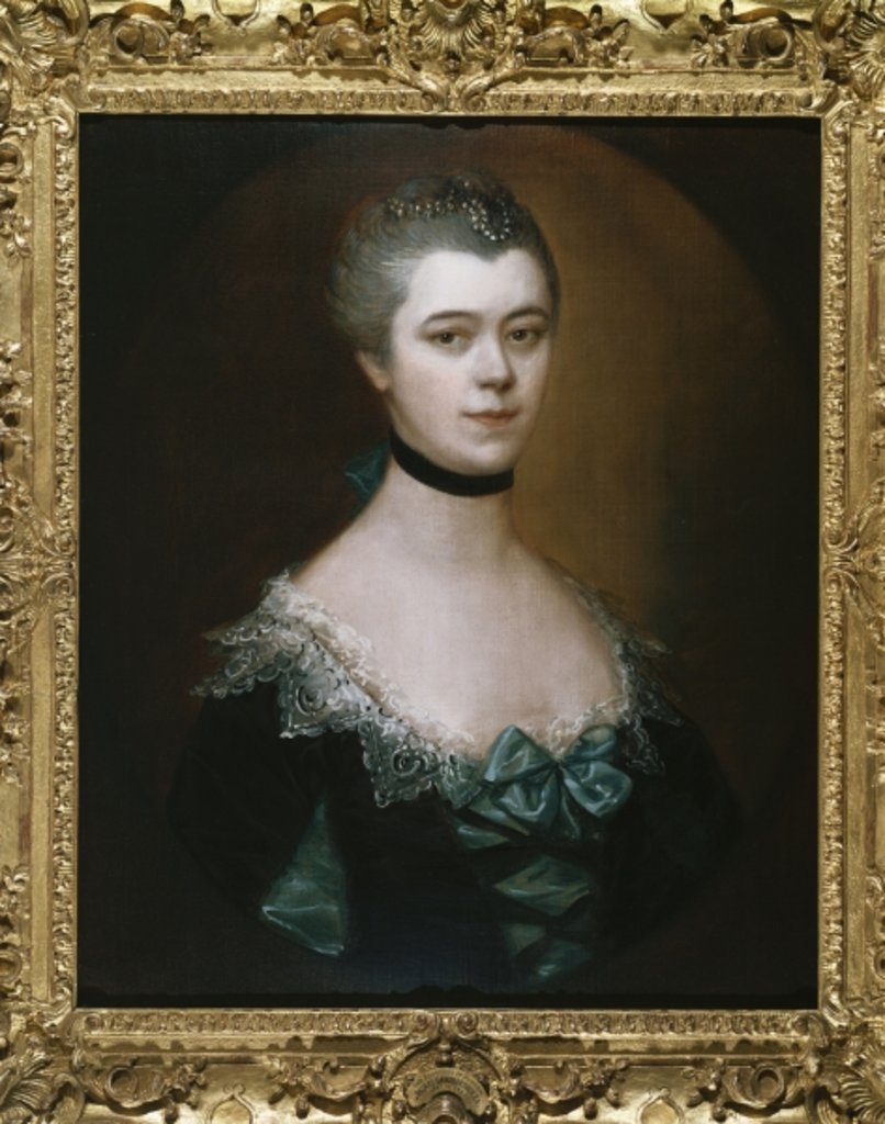 Detail of Portrait of the Countess of Sussex, bust length, in a blue dress with black facings by Thomas Gainsborough