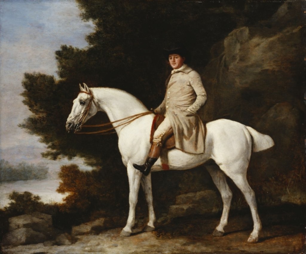 Detail of A Gentleman on a Grey Horse in a Rocky Wooded Landscape, 1781 by George Stubbs