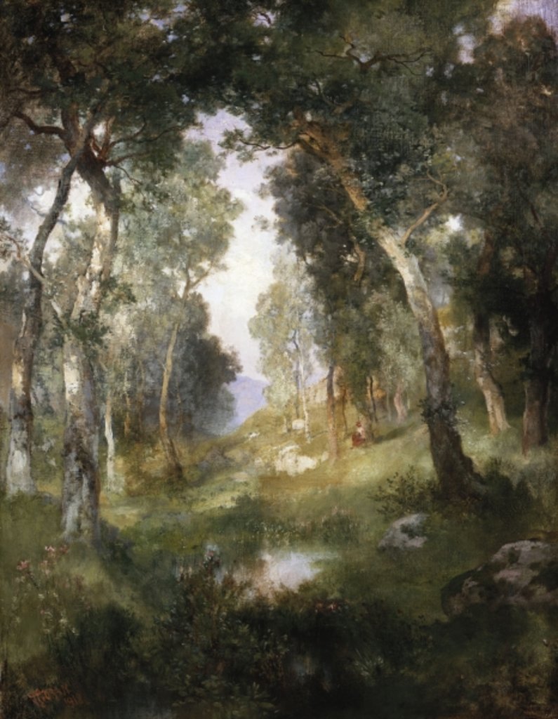 Detail of Forest Glade, Santa Barbara, 1918 by Thomas Moran