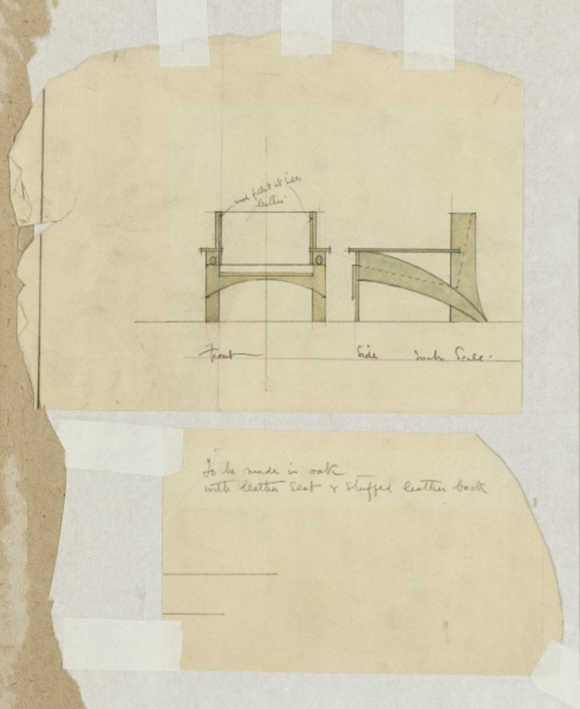 Detail of Design for an oak armchair, shown in front and side elevations, 1905 by Charles Rennie Mackintosh