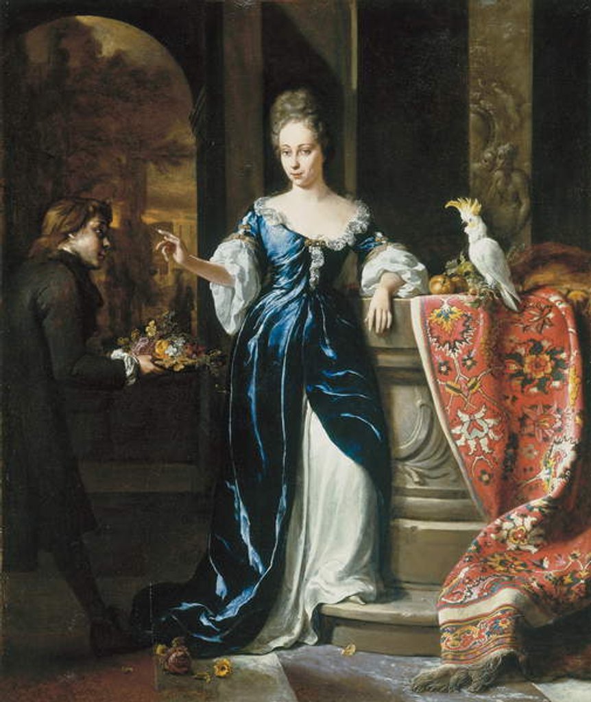 Detail of Portrait of Lodewina Schey in a blue dress, with an attendant bearing flowers by Jan Weenix