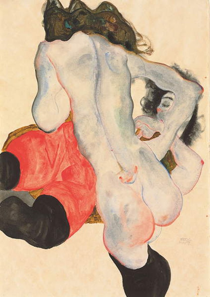 Detail of Reclining woman in red trousers and standing female nude, 1912 by Egon Schiele