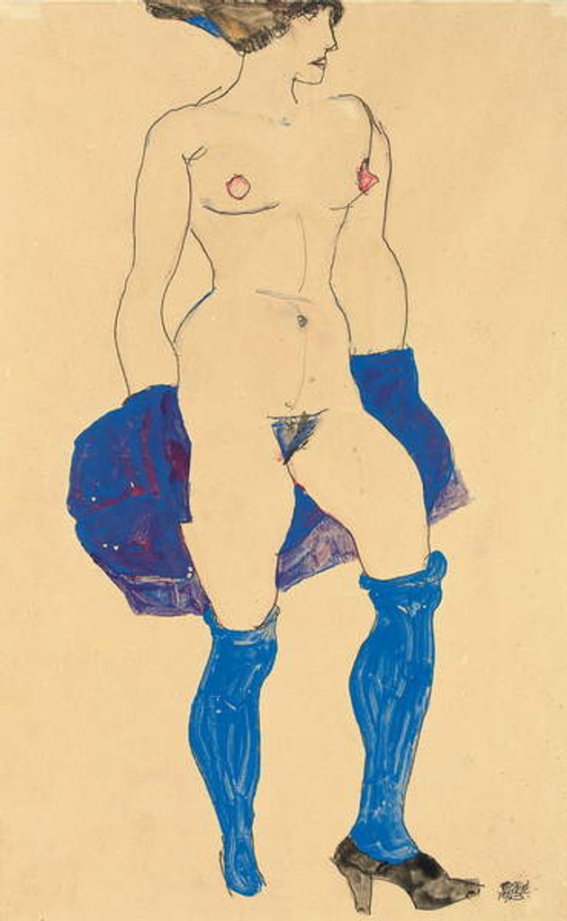 Standing woman with shoes and stockings, 1913 by Egon Schiele