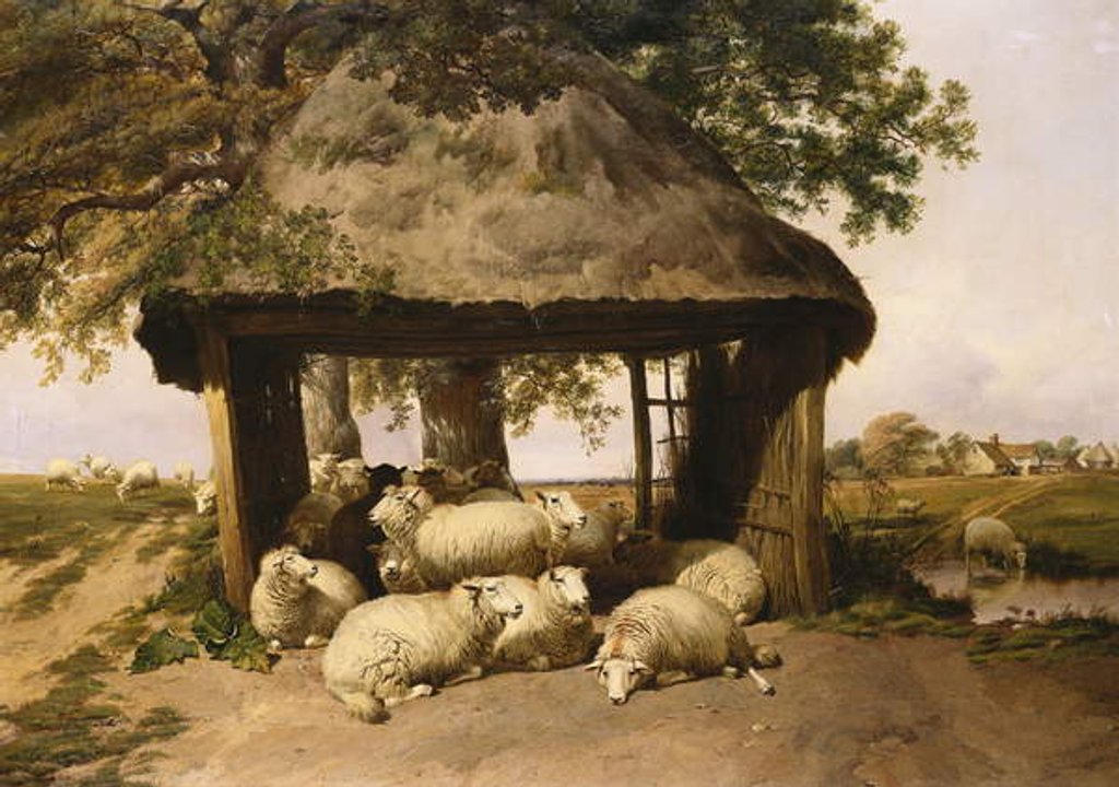 Detail of Sheep Resting Under a Shelter by Thomas Sidney Cooper