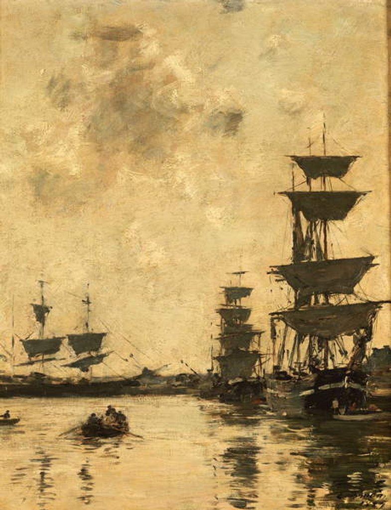 Detail of Deauville: Schooners at Anchor, 1887 by Eugene Louis Boudin