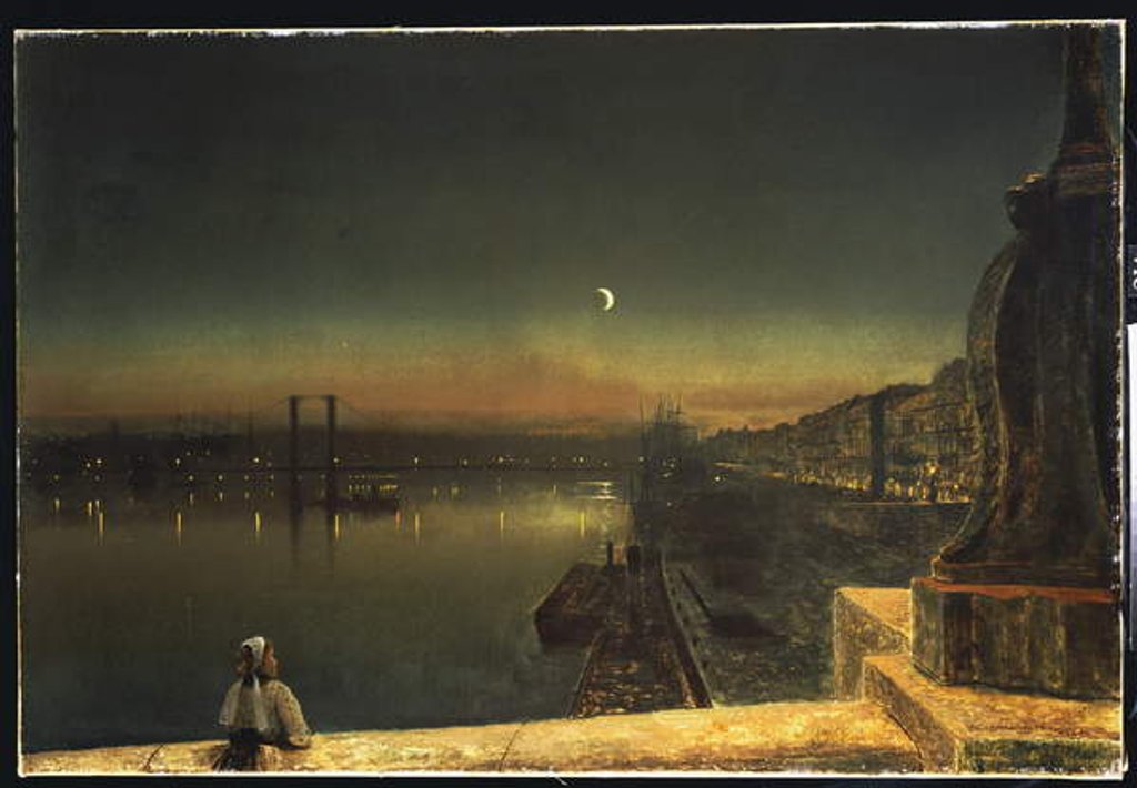 Detail of Rouen at Night from the Pont de Pierre, 1878 by John Atkinson Grimshaw