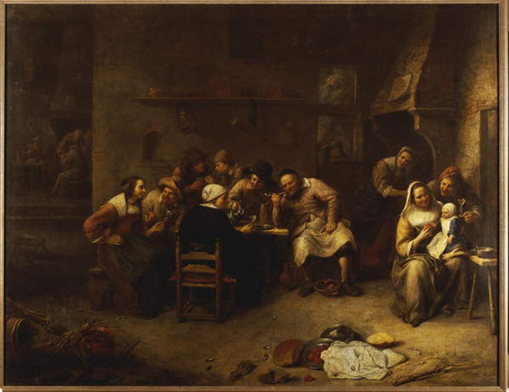 Detail of Peasants drinking and smoking in an Inn by Gillis van Tilborgh