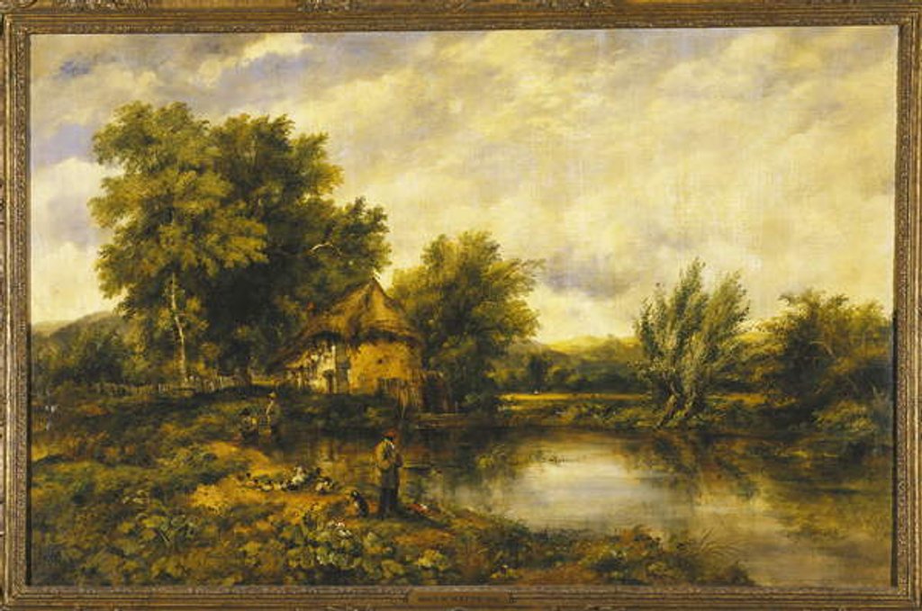Detail of A River Landscape with an Angler by a Mill by Frederick Waters Watts