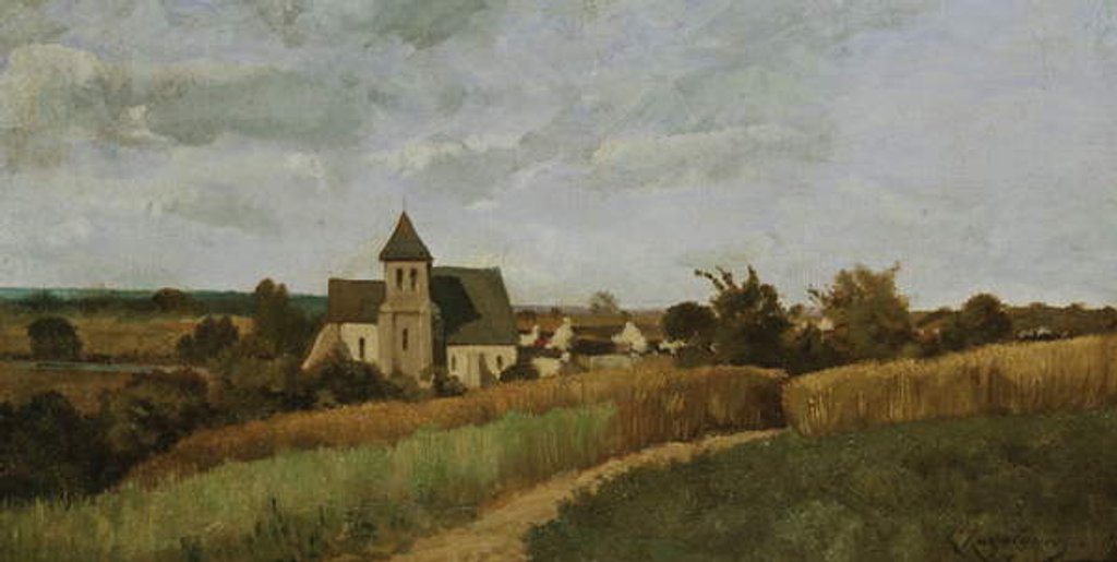 Detail of A Village at Harvest Time by Henri-Joseph Harpignies
