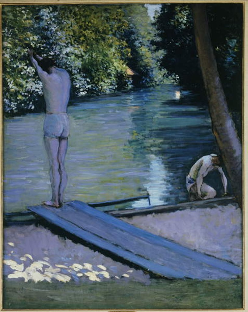 Detail of Bather about to plunge into the River Lyerres by Gustave Caillebotte