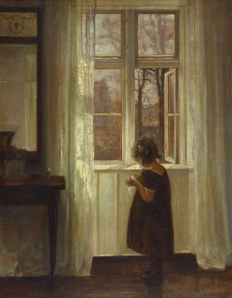 Detail of A Girl Standing at a Window by Carl Holsoe