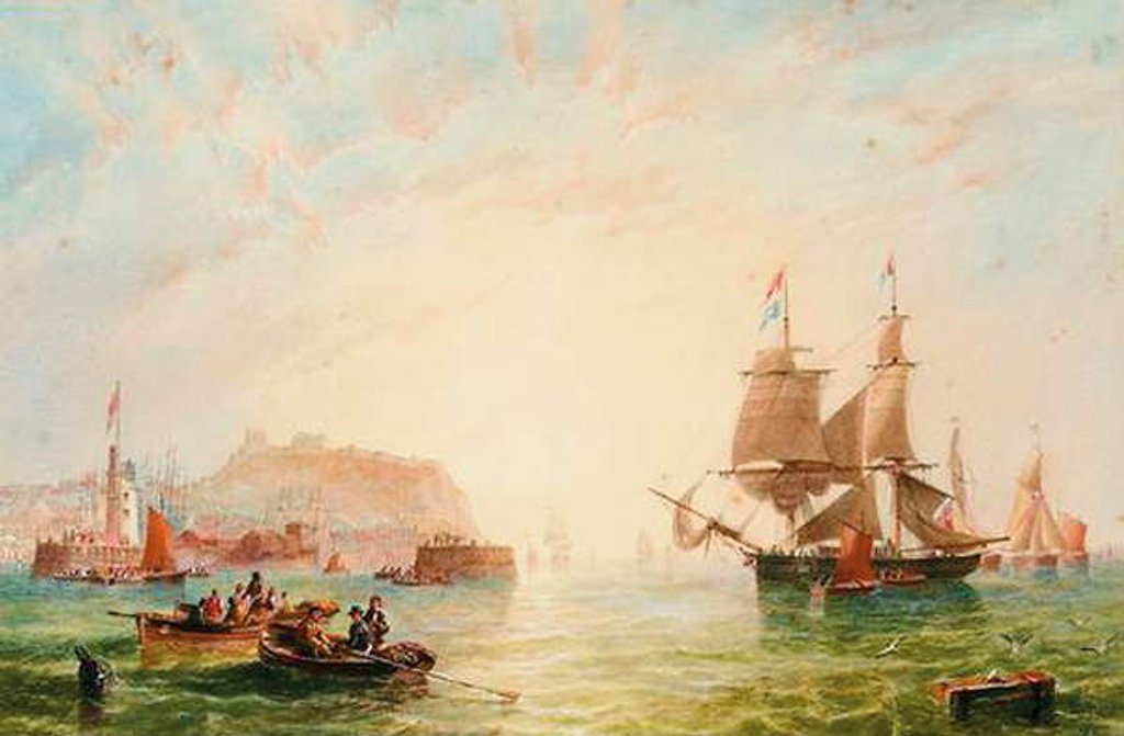 Detail of A trading brig and other vessels off the entrance to Scarborough by John Wilson Carmichael