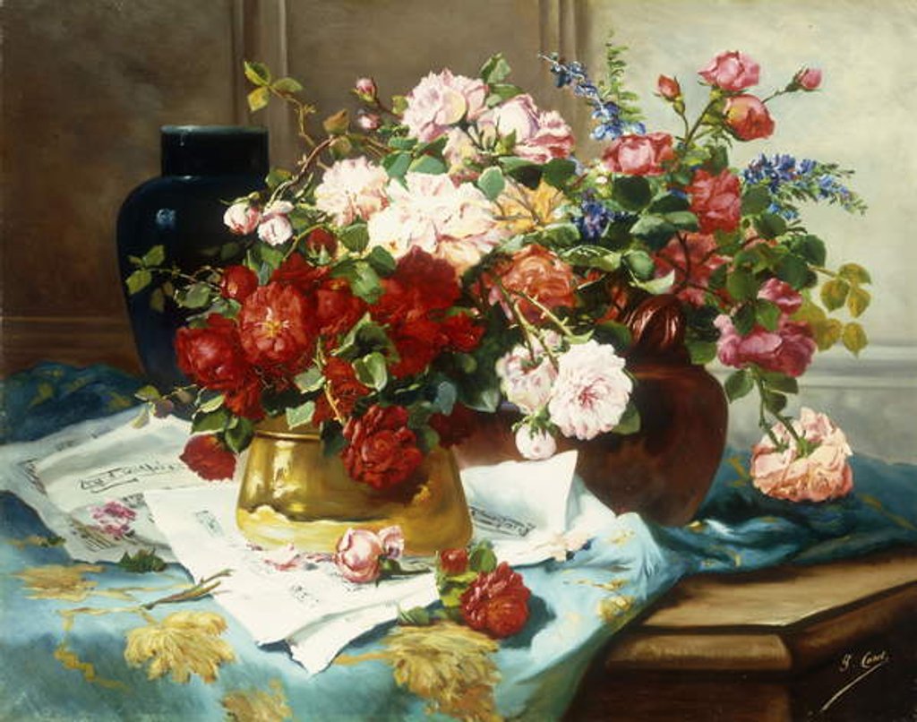 Detail of Still Life with Flowers and Sheet Music, c.1877 by Jules Etienne Carot