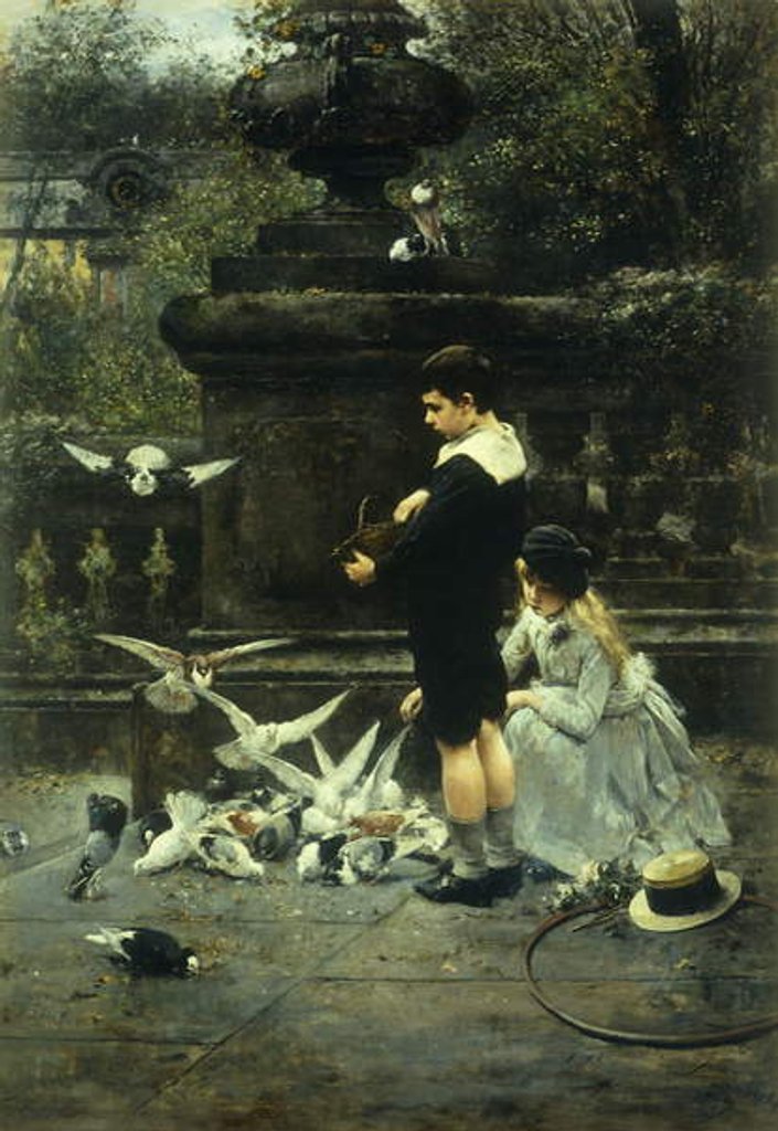 Detail of Feeding the Pigeons, 1887 by Eugene Joors