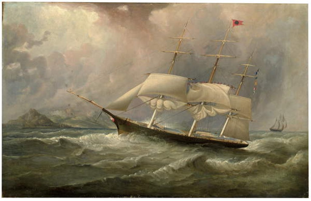 Detail of The Black Ball Line clipper ship Ocean Chief reducing sail on her Australian run, c.1853 by Samuel Walters