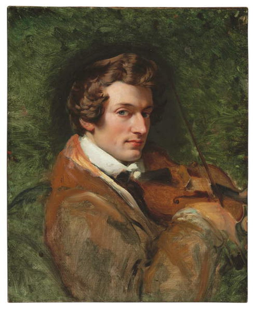 Detail of Portrait of Charles Auguste de Bériot by Emile Jean Horace Vernet