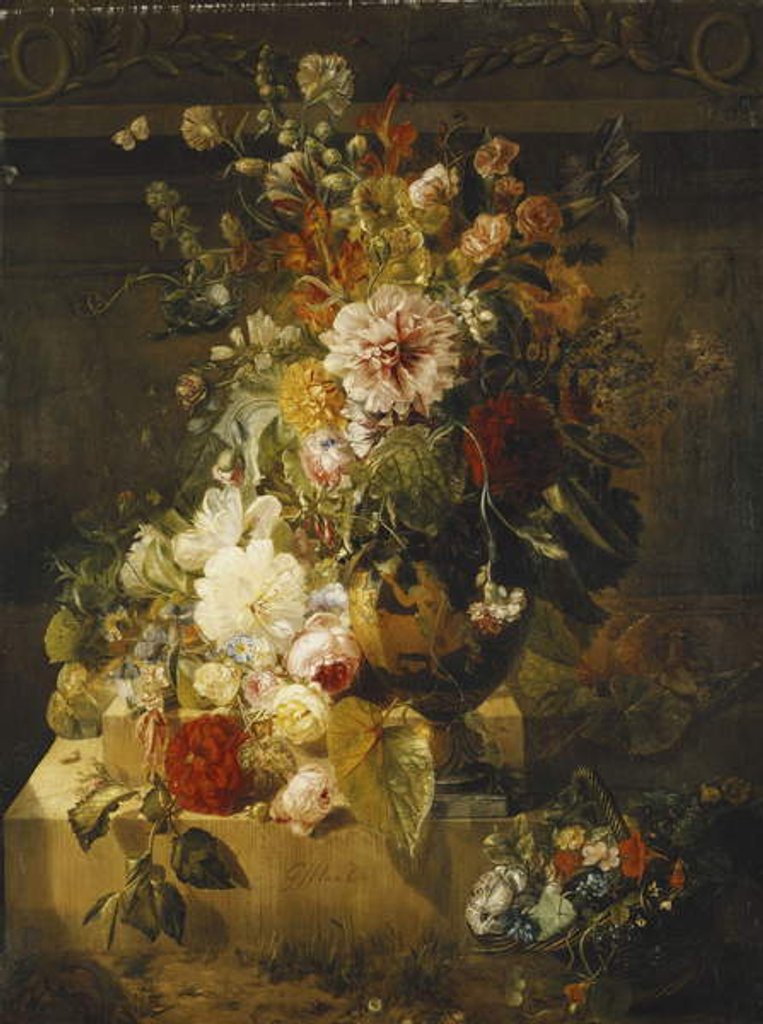 Detail of Roses, Convolvuli, Carnations, Hollyhocks, Peonies, Lilac and Other Flowers in a Vase by Georgius Jacobus Johannes van Os