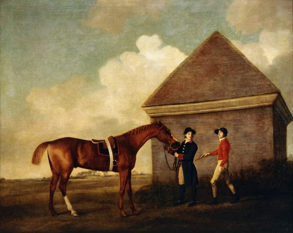 Detail of Eclipse, a Dark Chestnut Racehorse held by a Groom, with a Jockey, Possibly Jack Oakley, by the Rubbing Down House at Newmarket, 1770 by George Stubbs