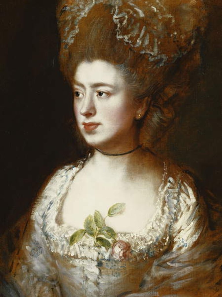 Detail of Portrait of Miss Mary Gainsborough, Later Mrs. Fischer, the Artist's Daughter, Head and Shoulders, Facing to Her Right, Wearing a Blue and White Dress with a Pink Rose in her Corsage by Thomas Gainsborough