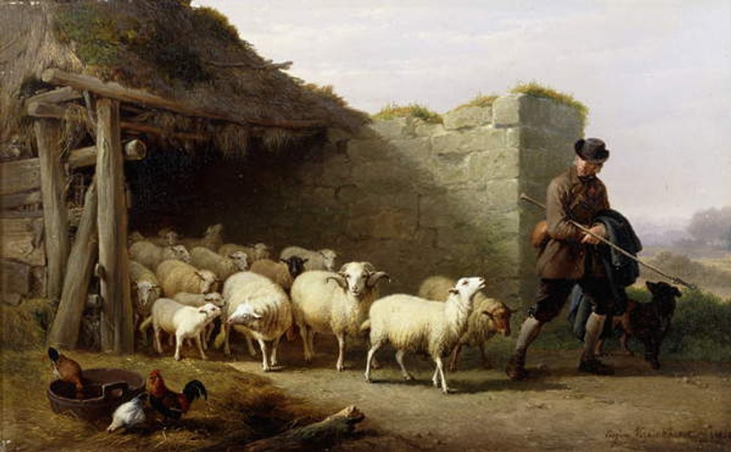 Detail of A Shepherd and his Flock, 1862 by Eugene Joseph Verboeckhoven
