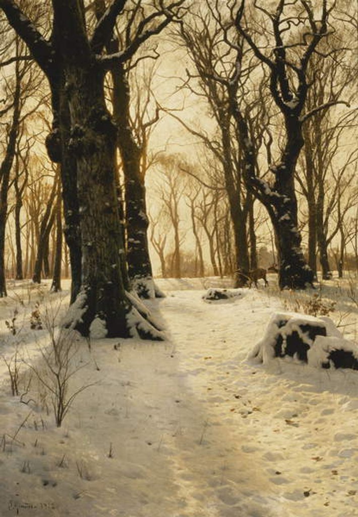 Detail of A Wooded Winter Landscape with Deer, 1912 by Peder Monsted