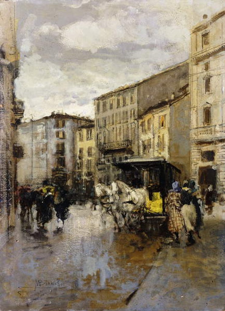 Detail of A Street Scene, Milan by Mose Bianchi