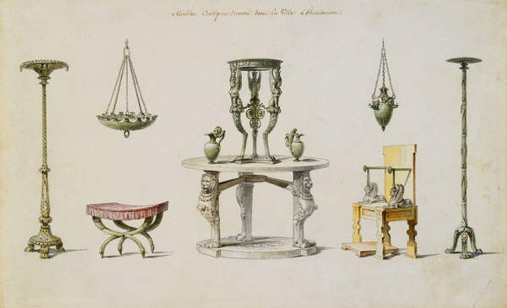 Detail of Differents Vases, Furniture, Altars and Tripods Discovered at Herculaneum by Pierre-Adrien Paris