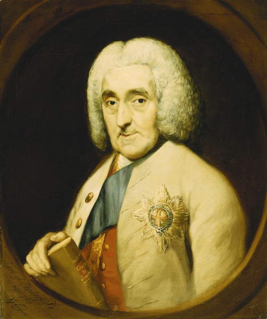 Detail of Portrait of Lord Chesterfield, Bust Length, Wearing the Order of the Garter, Holding a Book, in a Painted Oval, 1769 by Thomas Gainsborough