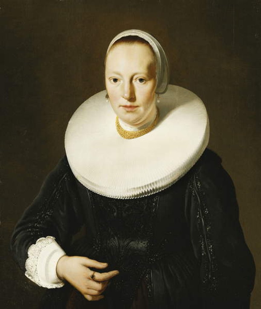 Detail of Portrait of a Lady, Half Length, in a Black Applique Stomacher and Dress and a Millstone Ruff, by Jacob or Jacques van Loo