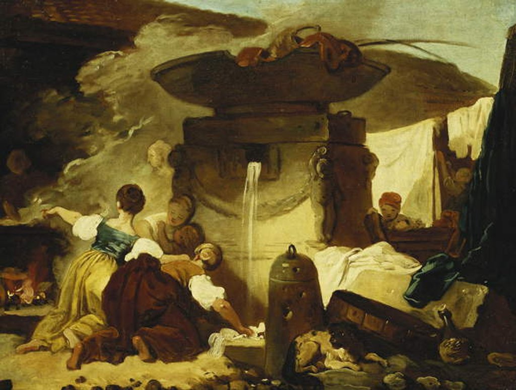 Detail of Les Blanchisseuses a la Fontaine by Jean-Honore Fragonard