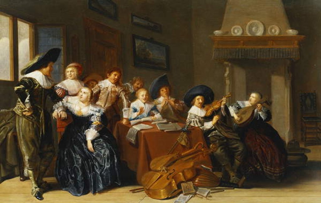 Detail of Elegant Figures with Instruments Seated at a Table and a Young Lady Singing in a Interior, 1637 by Dirck Hals