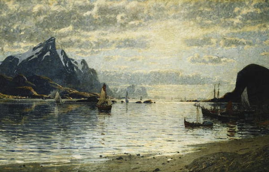 Detail of A Fjord Scene with Sailing Vessels by Adelsteen Normann