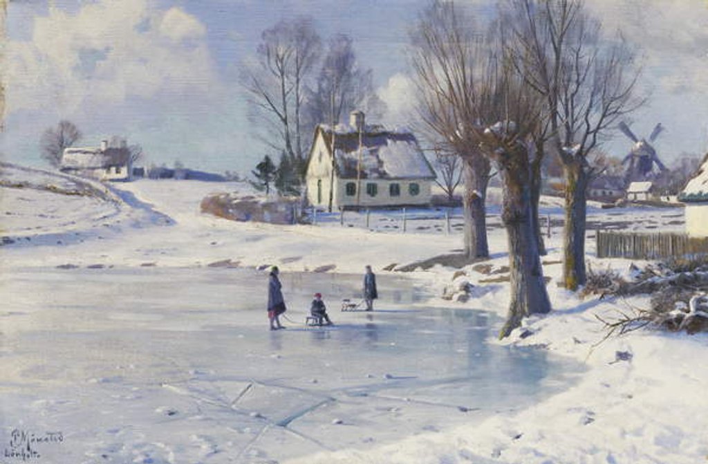 Detail of Sledging on a Frozen Pond by Peder Monsted