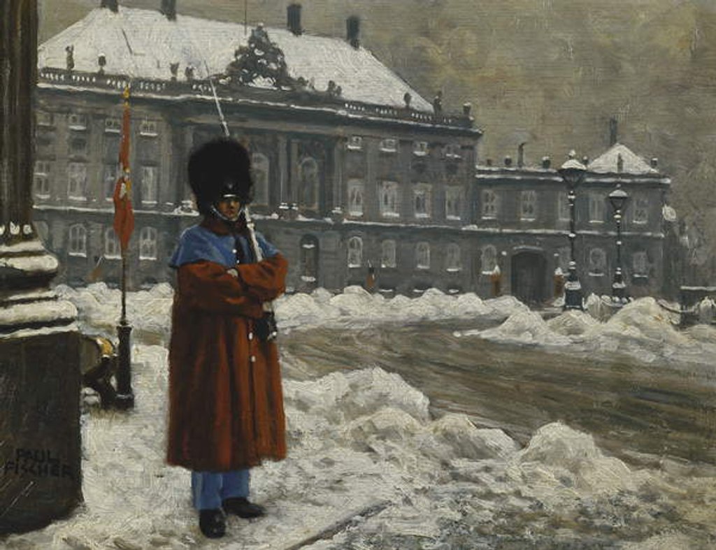 Detail of A Royal Life Guard on Duty Outside the Royal Palace Amalienborg, Copenhagen by Paul Fischer