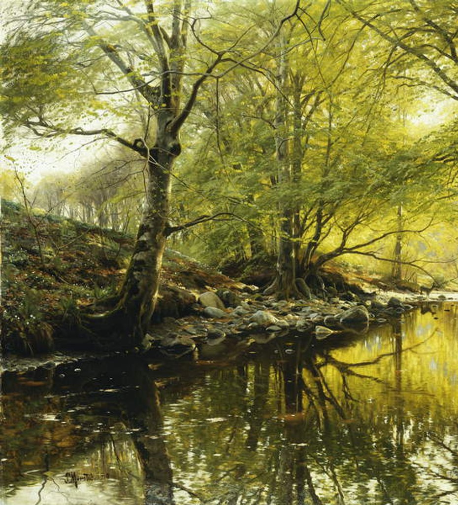 Detail of A Wooded River Landscape, 1910 by Peder Monsted