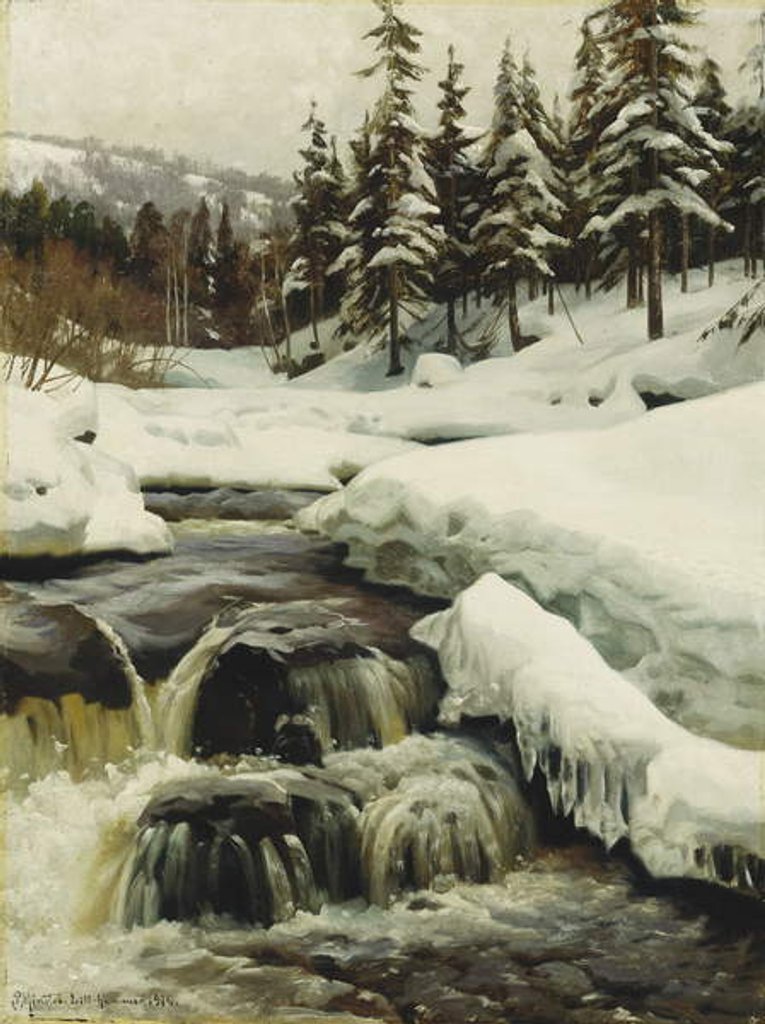 Detail of A Winter Landscape with a Mountain Torrent, 1916 by Peder Monsted