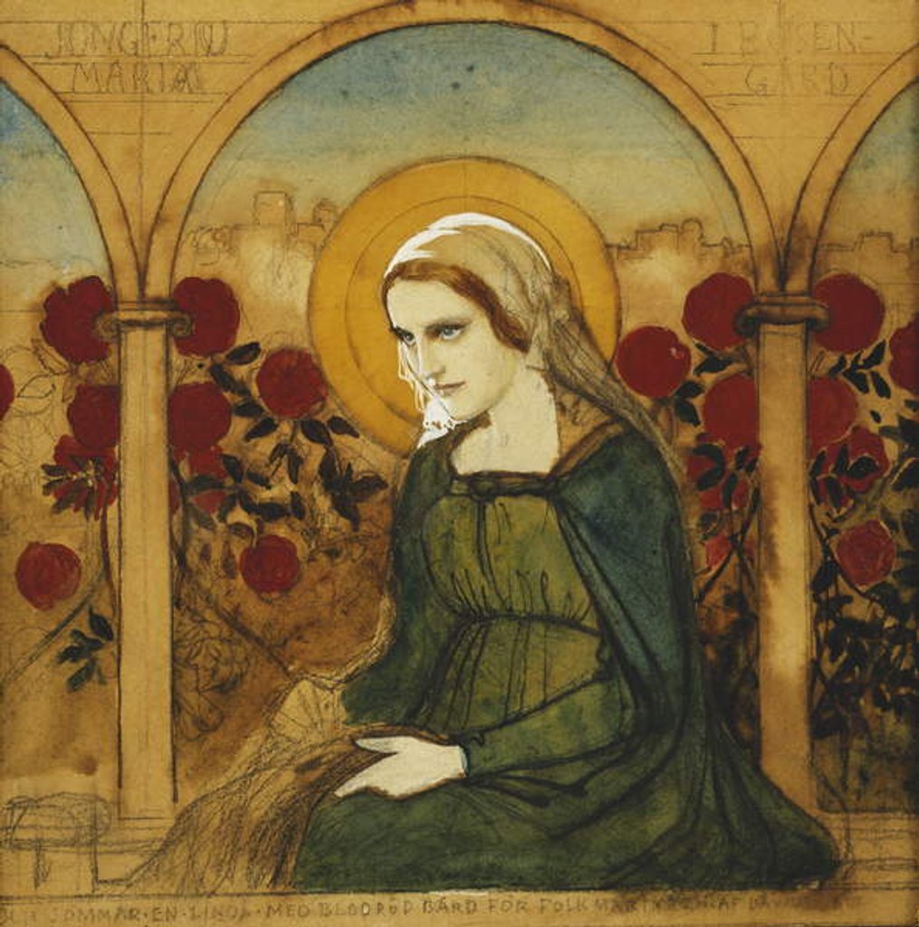 Detail of The Virgin Mary in the Rosegarden; Jungfru Maria i Rosengard by Albert Gustaf Aristides Edelfelt