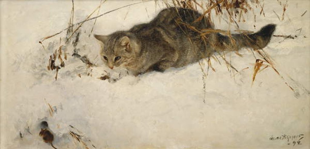Detail of A Cat Stalking a Mouse in the Snow, 1892 by Bruno Andreas Liljefors