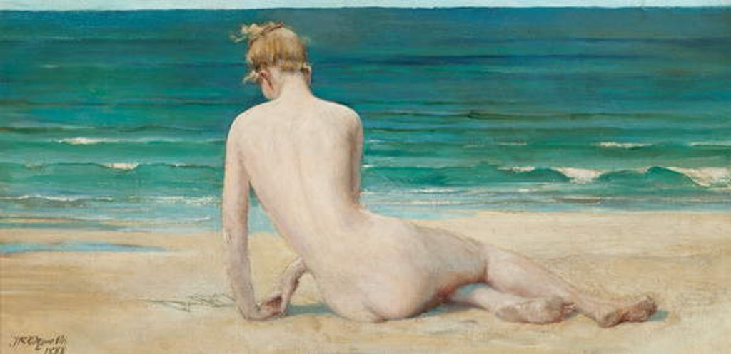 Detail of Nude seated on the shore, 1888 by John Reinhard Weguelin