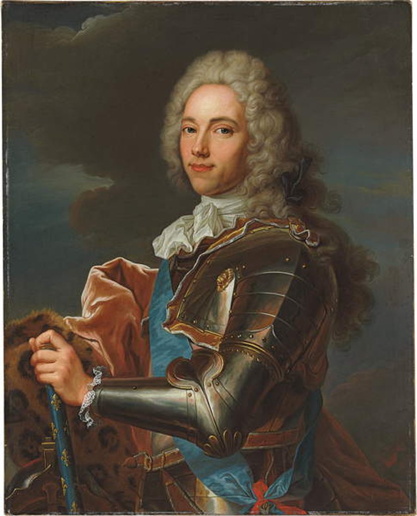 Portrait of the Duc de Broglie, in sash of the Order of Sainte Esprit, with baton of a Marshal of France by Hyacinthe (circle of) Rigaud