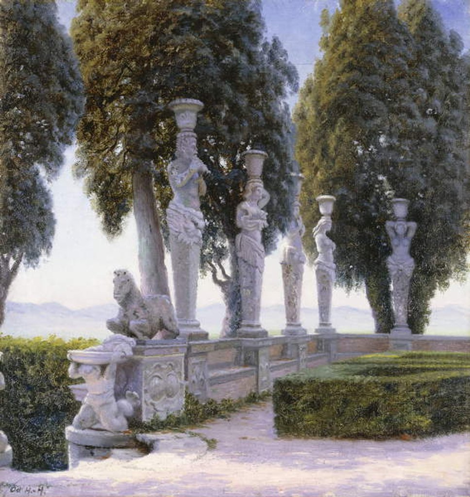 Detail of Square with Caryatids in the Grounds of the Villa Farnese, Caprarola; Piazzale delle Cariatidi nel parco di Palazzo Farnese a Caprarola by Adolf Heinrich Hansen