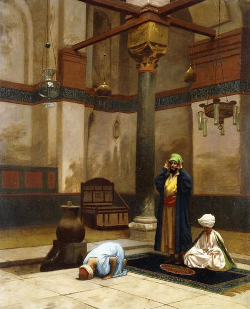 Detail of Three People Praying in the Corner Mosque; Trois Personnages Priant dans un Coin de Mosquee by Jean Leon Gerome