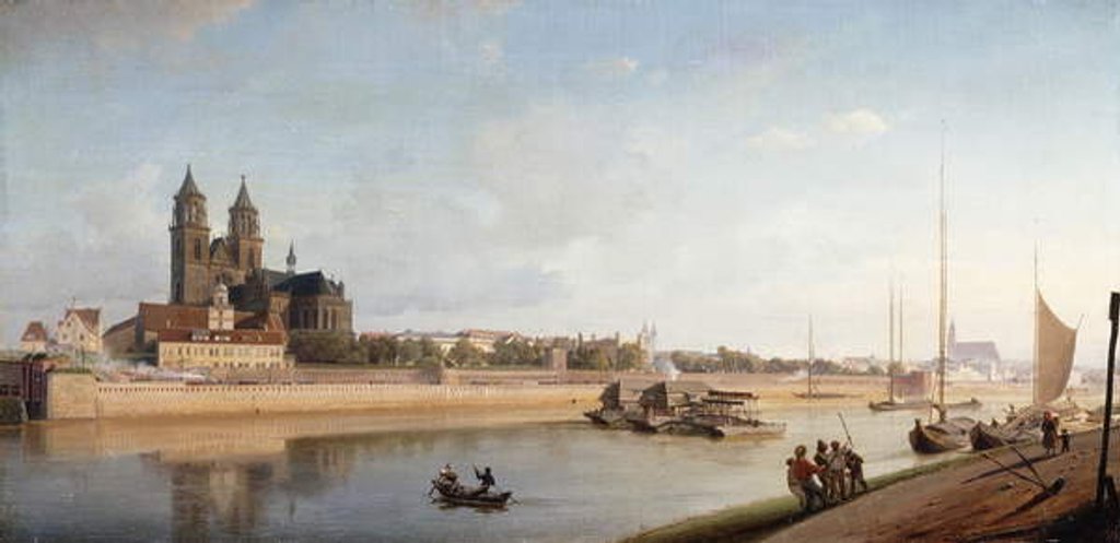 Detail of Magdeburg on the banks of the River Elbe - View from the East to the West; Magdeburg an der Elbe; Ansicht von Ost nach West, 1853 by Johann Philipp Eduard Gartner